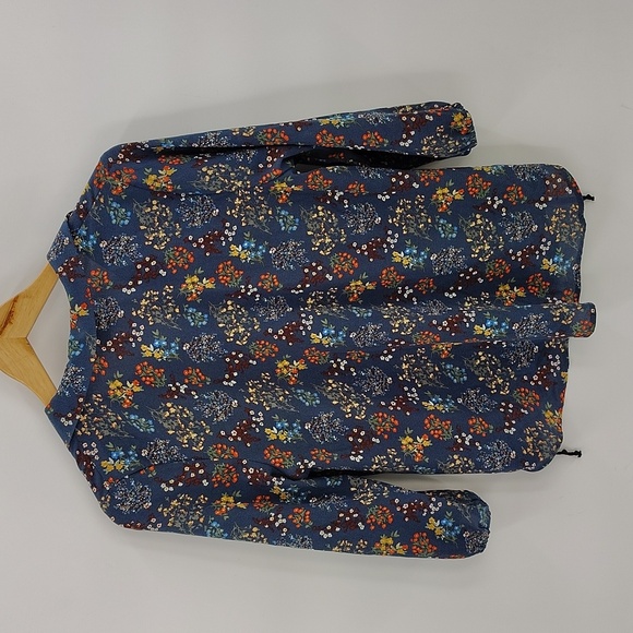 H.I.P Blouse Size Small Blue Floral Print V Neck Fall Color Top Semi Sheer - Picture 5 of 6